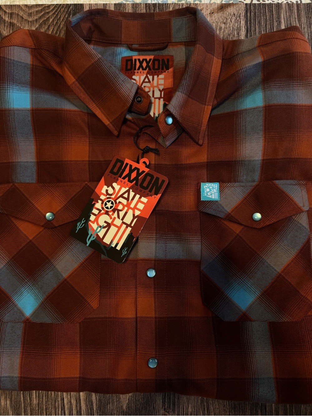 Dixxon "State 48" MENS Orange blue Paid Long Sleeve Pearl Button Shirt 2X NWT